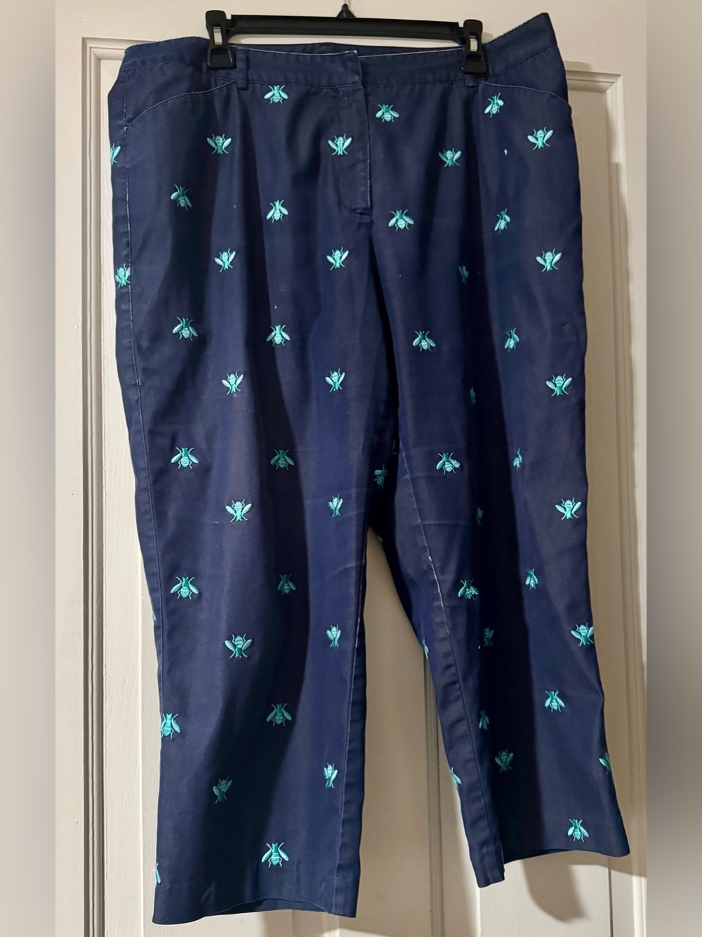 Vintage Lilly Pulitzer Bee Capri Pants Navy Blue Size 16 Preppy Resort Wear